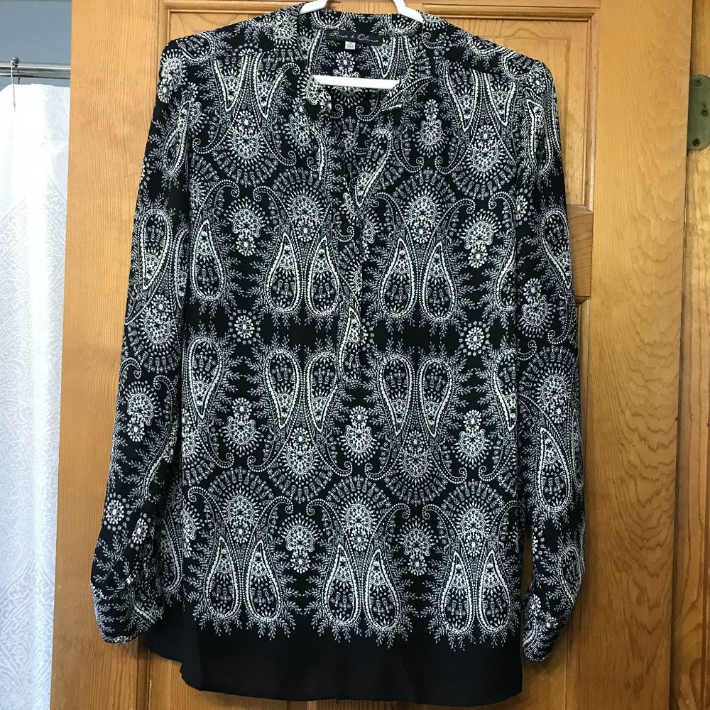 Rose and Olive brand black and tan paisley blouse
